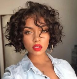 Glueless Brown Curly Bob Wigs With Bangs Lace Front Human Hair Wigs