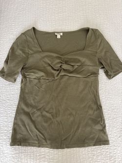 a.n.a Ribbed Twist-Front Top - Women's Large - Olive Green