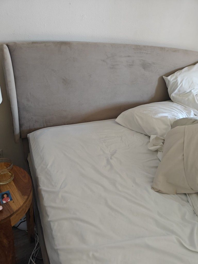 King Size Bed Frame Gray Velvet With Side Wings