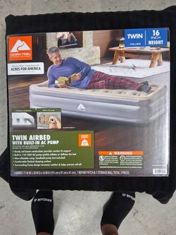 NEW, OPEN BOX, USED TO SHOW OTHER CLIENTS THIS AIRBED MATRESS WITH BUILT IN PUMP, NEVER USED, GREAT SOFT TOP BED FOR THE PRICE!!!