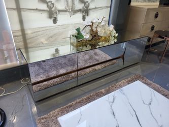 70” TV STAND SMOKY MIRROR GOLD DETALS TWO DRAWER