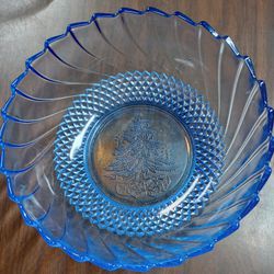 Vintage KIG Indonesia Large Blue Crystal Serving Bowl