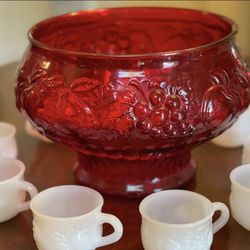 Vintage Jeannette Glass Punch Bowl Set