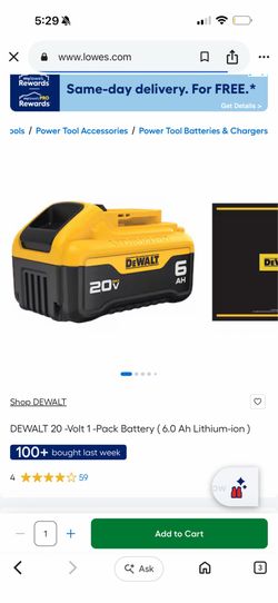 DEWALT 20 -Volt 1 -Pack Battery ( 6.0 Ah Lithium-ion )