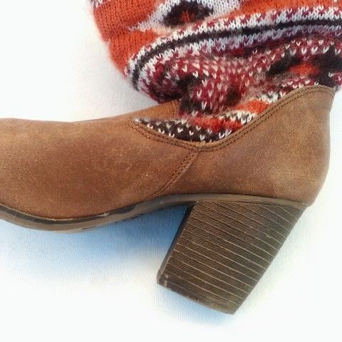 Brown Candie's Women’s Ladies Ankle Boots (9.5” tall), Size 7, 2.75" Heels, Textile / Man Made Upper, Lining & Outer Sole, Man Made Sock Lining