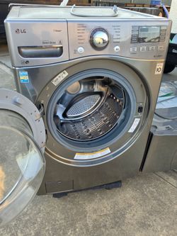 LG HE Front Load Washer & Dryer Set + Pedestals + SideKick Washer