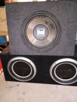 2 two Rockford fosgate subs in a box and one 10-in JL audio sub in a box