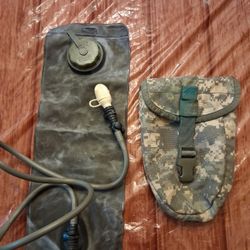 CamelBak Hydration Bladder And USGI ACU Entrenching Tool Carrier Pouch.