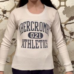 Abercrombie & Fitch White Abercrombie 021 Athletics Waffle Long Sleeve Shirt 