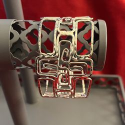 Silver Cuff Bracelet With Geometric Design