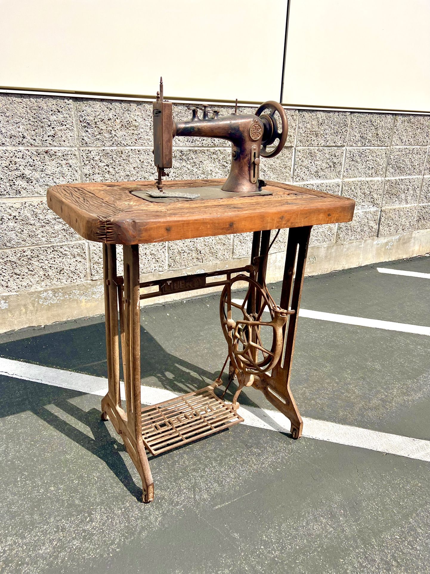 Antique Cast Iron Treadle Sewing Machine by Liberty Vintage Rustic Home Decor