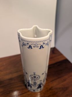 Vintage Blue & White Porcelain Wall Pocket Vase - 8"