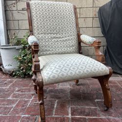 Antique Victorian Eastlake Chair W/ Wood Casters