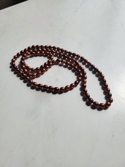 Real Pearls Dyed Necklace Braided In-between Pearls Long 17.5"