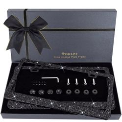 Bling License Plate Frame for Women, Sparkly Stainless Steel License Plate Frames| Over 1200 pcs 14 Facets Bedazzled Clear Glass Diamond Rhinestone Cr