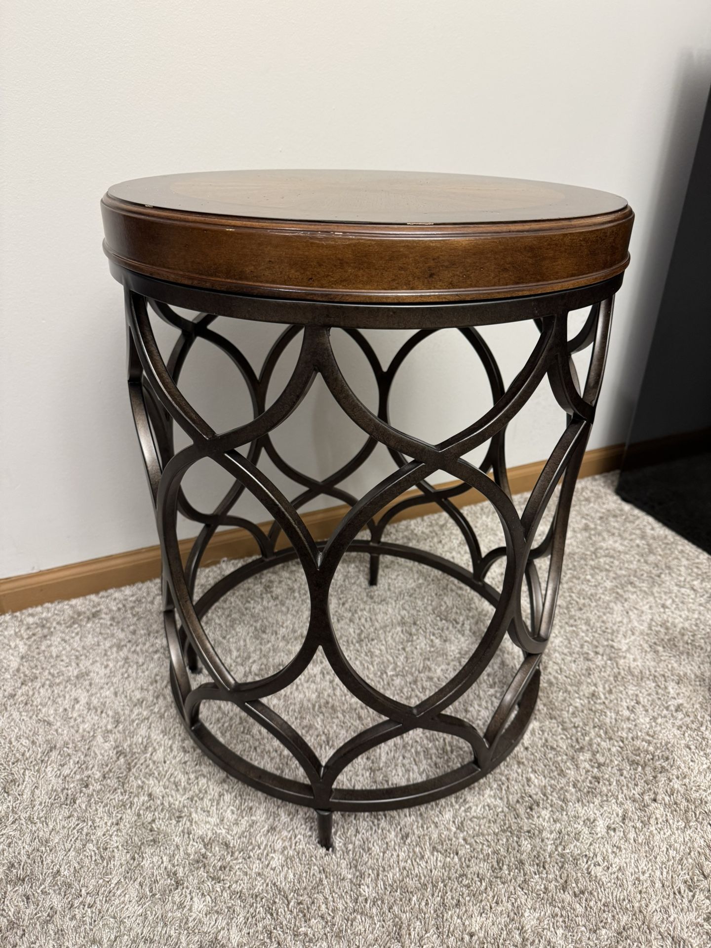 Round Wood & Metal Accent Table