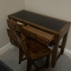 Hardwood Student Desk and Chair/ Office desk with built-in writing pad. 