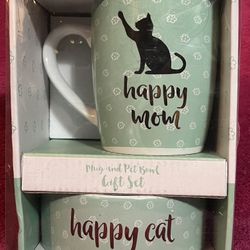 Happy Mom15oz Mug and Happy Cat 5” Bowl Gift Set NEW!