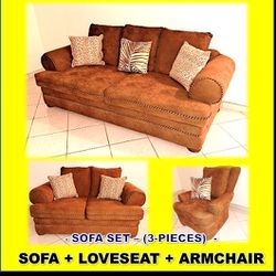 SOFA COUCH SET -3-Pieces -   (Includes Sofa, Love Seat & Armchair) 