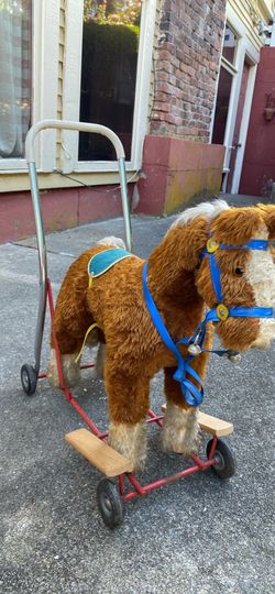 Vintage Irish Pedigree Toys Horse Childrens Push Along Ride Sit On Walker Toy 1960-70's
