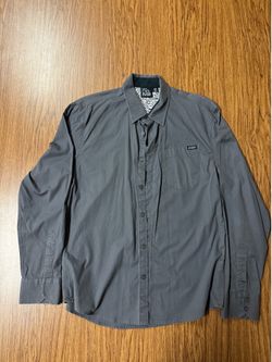 Volcom Men’s Button Up Dress Shirt, Gray, Medium