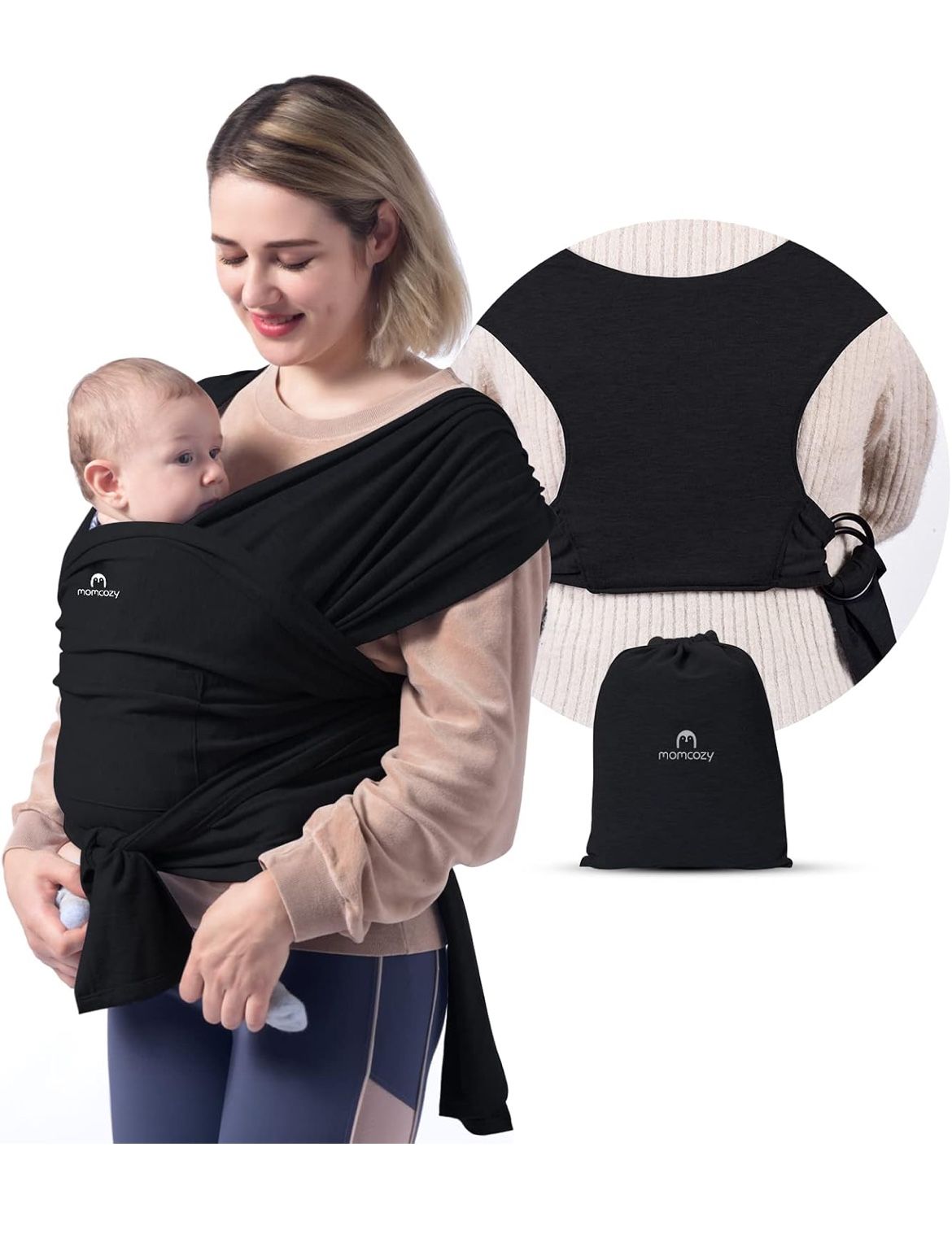 Momcozy Baby Wrap Carrier, Easy to Wear Infant Carrier Slings, Black