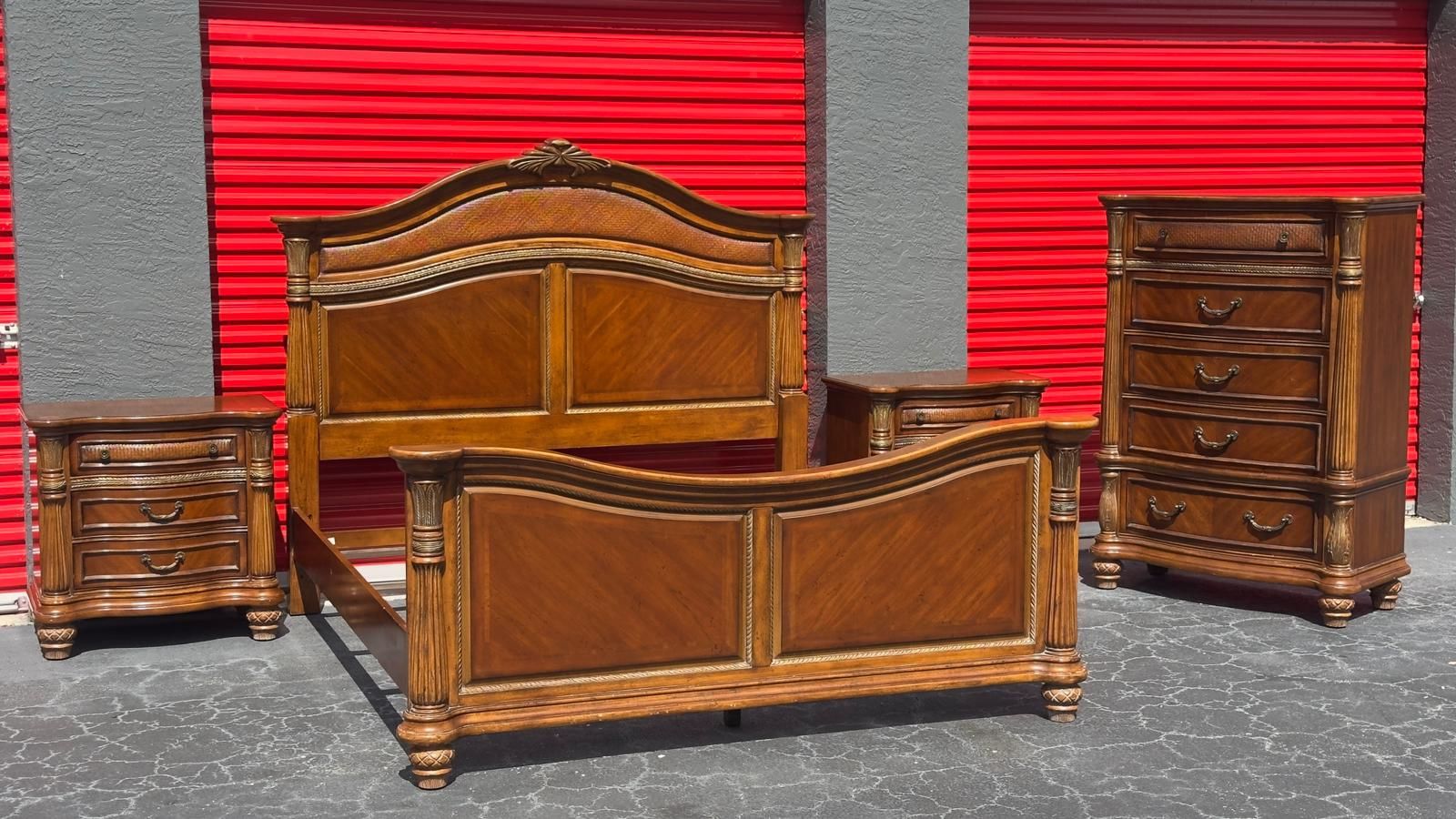 SOLID WOOD KING BEDROOM SET TOMMY BAHAMA STYLE W BED, CHEST, NIGHTSTANDS by KEVIN CHARLES - delivery is negotiable