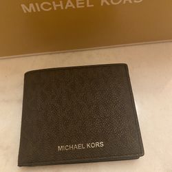 AUTHENTIC MICHAEL KORS JET SET MENS SLM WALLET/ BROWN MK MONOGRAM  SLIM BILLFOD