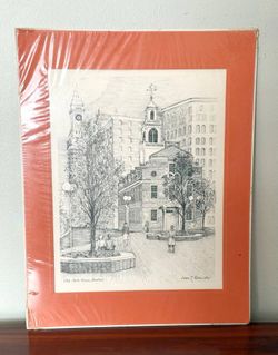 Vintage Matted Old State House Boston Art By American Artist Joan T. Kanwisher