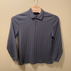 Men’s Large Van Heusen Charcoal Gray Long Sleeve Check Pattern Polo Shirt