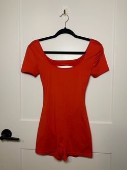 Red Short Sleeve Romper with Open Back