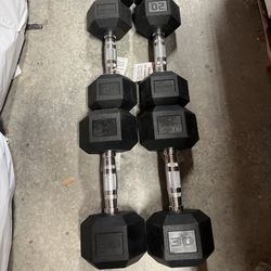 20lb & 30lb Rubber Hex Dumbbell Pairs