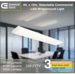 Commercial Electric 4 ft. x 10 in. 3100/4100/5200 Lumen LED White Commercial Wraparound Light, Selectable CCT, 120-277V, 0-10V Dimmable @T4-540