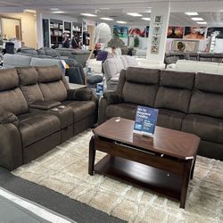 2 Piece Sofa And Love With 4 Recliners Drop Down Console And 2 Storage Drawers Also Comes In Grey