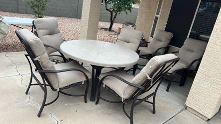Patio Table And 2 Lounge Chairs With Ottomans 