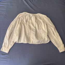 Brand New Old Navy White Button Down Shirt, Floral Embroidery