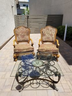 2 Antique Chairs and Glass Table Bundle