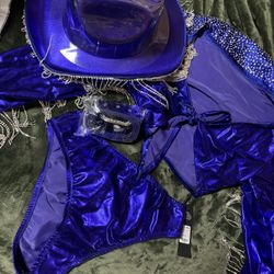 Bling Queen Rhinestone Cowgirl 4 Piece Costume Set (blue)