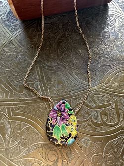 Floral Teardrop Glass Charm Pendant Necklace