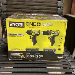 RYOBI ONE+ HP 18V Brushless Cordless Compact 1/2 in. Drill and Impact Driver Kit with (2) 1.5 Ah Batteries, Charger and Bag PSBCK01K