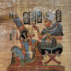 Authentic Signed Egyptian Papyrus With Young King Tut And His Wife