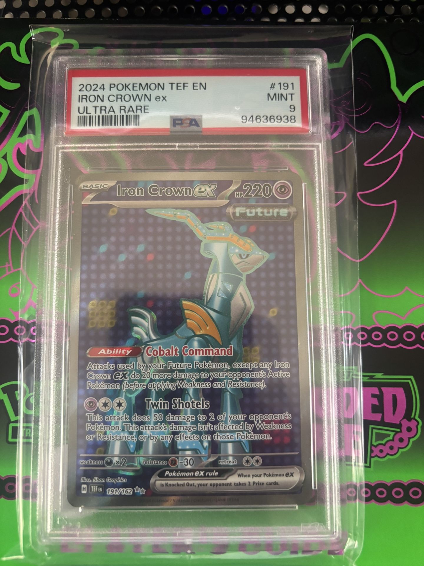 2024 POKEMON TEF EN-TEMPORAL FORCES ULTRA RARE #191 IRON CROWN EX PSA 9