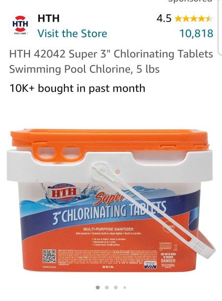 HTH 42042 Super 3" Chlorinating Tablets Swimming Pool Chlorine, 5 lbs