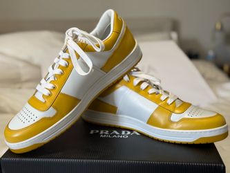 Prada Milano Leather Low-Top Sneakers Yellow/White – Men's Size 10