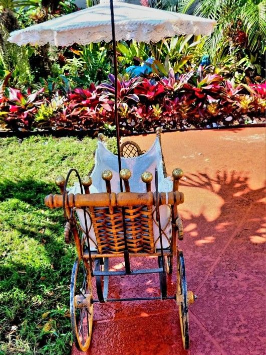 Antique VictorianWicker Carriage Stroller With Parasol Perfect collectors item Measures 27"×26"