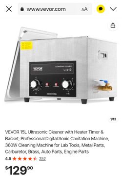 VEVOR 15L Ultrasonic Cleaner with Heater Timer & Basket, Professional Digital Sonic Cavitation Machine, 360W Cleaning Machine for Lab Tools, Metal Par