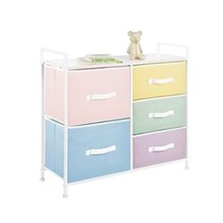 mDesign 30.03" High Steel Frame/Wood Top Storage Dresser with 5 Removable Fabric Drawer