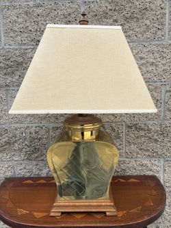 Brass Accent Table Lamp Light Wood Base