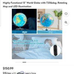 World Globe With Led illumination (New In Box)