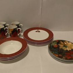 Sakura China for Hallmark “Holiday Abundance” Christmas Dinnerware Set Poinsettia & Fruit PENDING 